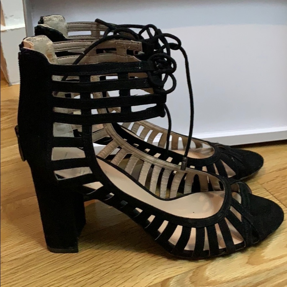 Franco Sarto Chunky Black Heel Sandal Size 8